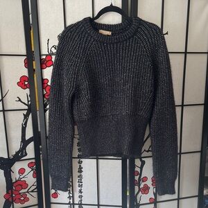 NWT Michael Kors Collection Black and Silver Crew Neck Sweater